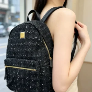 Mochila grade negra de tweed con lentejuelas