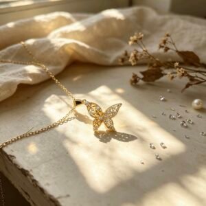 FASHION COLLAR CON DIJE MARIPOSA CALADA Y PAVE DORADO CON BRILLANTES