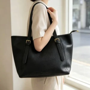 Bolso Tote grande de cuero sintético negro