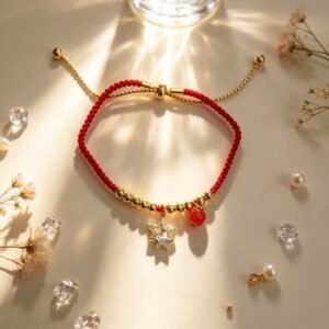 PULSERA DE HILO ROJO CON DIJES DE BOLA DE AGATA ROJA ANARANJADA YYS-8018