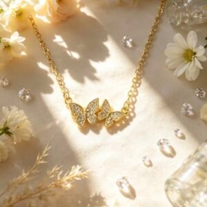 FASHION COLLAR CON DIJE DOBLE MARIPOSA DORADO CON BRILLANTES