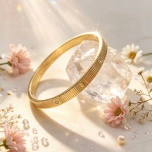 PULSERA TIPO CARTIER RIGIDA CON ESTRIAS Y STRASS DORADA MS-3004