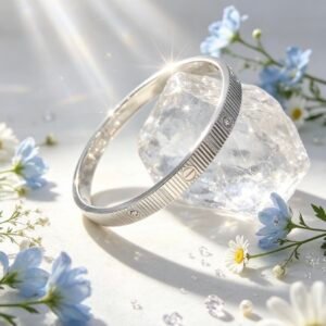 PULSERA TIPO CARTIER RIGIDA CON ESTRIAS Y STRASS PLATEADA MS-3004