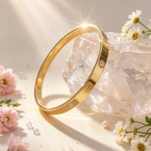 PULSERA RIGIDA TIPO CARTIER TORNILLO Y STRASS DORADA MS-3008
