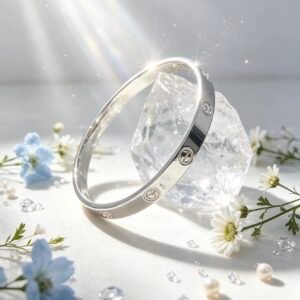 PULSERA RIGIDA TIPO CARTIER TORNILLO Y STRASS PLATEADA MS-3008