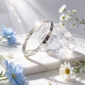 PULSERA RIGITA FINA TIPO CARTIER TORNILLO Y STRASS PLATEADA MS-3001
