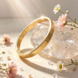 PULSERA RIGIDA ANCHA CON ESTRIAS DORADA MS-3005