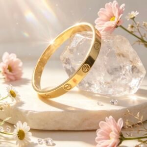 PULSERA RIGIDA ANCHA TIPO CARTIER TORNILLO DORADA MS-3007
