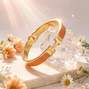 PULSERA RIGIDA TIPO HERMES DORADA MS-3017 NARANJA