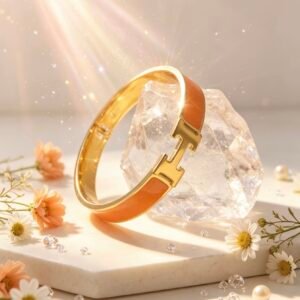 PULSERA RIGIDA TIPO HERMES DORADA MS-3017 NARANJA GRANDE