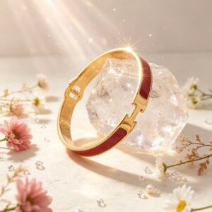 PULSERA RIGIDA TIPO HERMES DORADA MS-3017 ROJO
