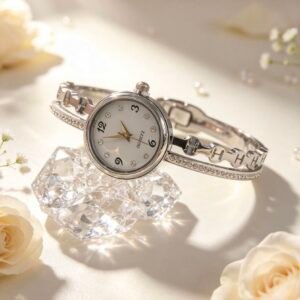 RELOJ PULSERA PARA MUJER CON STRASS PLATEADO MS-3054