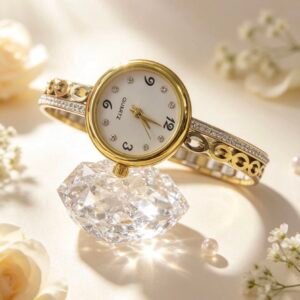 RELOJ PULSERA FEMENINO CON STRASS Y FONDO PERLADO DORADO MS-3058