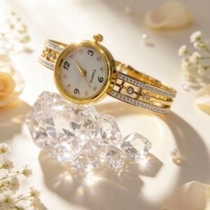 RELOJ PULSERA PARA MUJER MULTILINEA CRUZ CON STRASS DORADO MS-3050