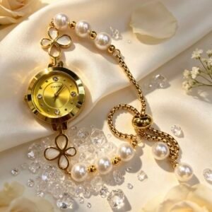 RELOJ PULSERA DORADO CON PERLAS MARIPOSA MS-3187