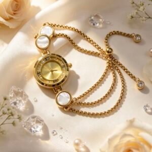 RELOJ PULSERA PARA MUJER FONDO DORADO CON STRASS MS-3064