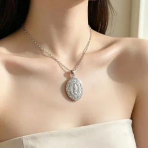 Collar Acero Virgen de Guadalupe calado con circonitas
