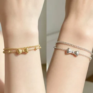 Pulsera doble con lazo y bolitas