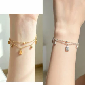 Pulsera doble con placas y bolitas