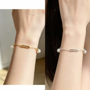 Pulsera barra rectangular con perlas