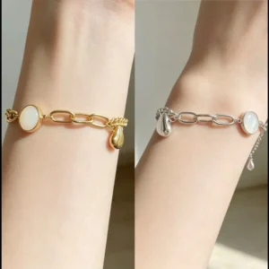 Pulsera cadena mezclada con corazón y nácar redondo