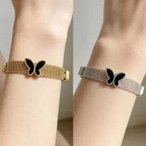 Pulsera malla con mariposa y piedra cuadrada
