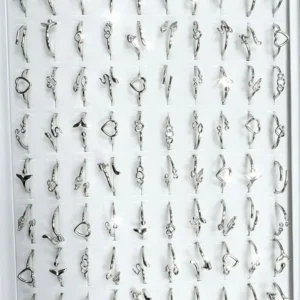 Anillos plateados diseño variado, surtido