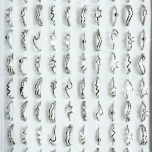 Anillos plateados curvos, surtido diseños