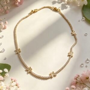 COLLAR DORADA DIAMANTE BLANCO Y MARIPOSA MS-2409