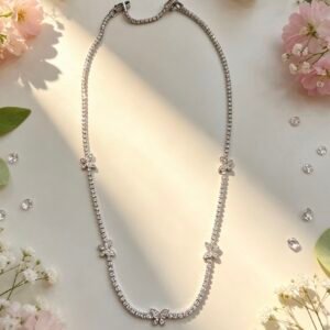 COLLAR PLATEADA DIAMANTE BLANCO Y MARIPOSA MS-2409